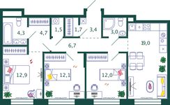 Планировка 3-комнатной квартиры, 81,3 м2