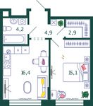 Планировка 1-комнатной квартиры, 43,5 м2