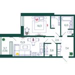 Планировка 1-комнатной квартиры, 55,9 м2