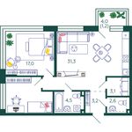 Планировка 2-комнатной квартиры, 74,6 м2