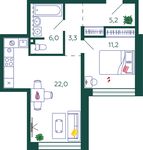 Планировка 1-комнатной квартиры, 47,7 м2