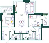 Планировка 2-комнатной квартиры, 82,2 м2