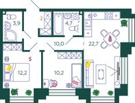 Планировка 2-комнатной квартиры, 63,7 м2