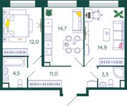 Планировка 2-комнатной квартиры, 60,4 м2