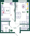 Планировка 1-комнатной квартиры, 43,9 м2