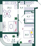 Планировка 1-комнатной квартиры, 50,1 м2