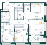 Планировка 3-комнатной квартиры, 85,2 м2