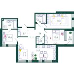 Планировка 3-комнатной квартиры, 100,6 м2