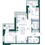 Планировка 2-комнатной квартиры, 72,7 м2