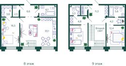 Планировка 3-комнатной квартиры, 124,4 м2