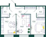 Планировка 2-комнатной квартиры, 62,1 м2