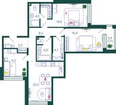 Планировка 3-комнатной квартиры, 98,3 м2