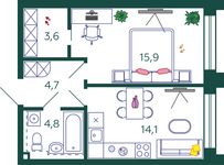 Планировка 1-комнатной квартиры, 43,1 м2