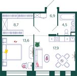 Планировка 1-комнатной квартиры, 51,6 м2