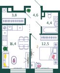 Планировка 1-комнатной квартиры, 41,7 м2