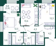 Планировка 2-комнатной квартиры, 66,9 м2