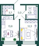 Планировка 1-комнатной квартиры, 39,6 м2
