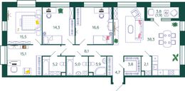 Планировка 4-комнатной квартиры, 134,5 м2