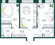 Планировка 2-комнатной квартиры, 62 м2