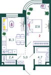 Планировка 1-комнатной квартиры, 46,2 м2