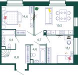 Планировка 2-комнатной квартиры, 84,2 м2