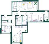 Планировка 3-комнатной квартиры, 98,3 м2