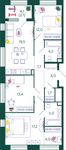 Планировка 3-комнатной квартиры, 91,1 м2