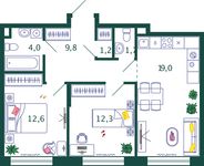 Планировка 2-комнатной квартиры, 60,6 м2