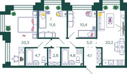 Планировка 3-комнатной квартиры, 84 м2