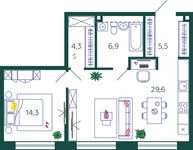 Планировка 1-комнатной квартиры, 60,6 м2