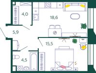 Планировка 1-комнатной квартиры, 48,5 м2