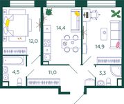 Планировка 2-комнатной квартиры, 60,1 м2