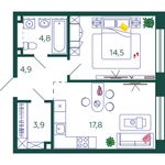 Планировка 1-комнатной квартиры, 45,9 м2