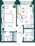 Планировка 1-комнатной квартиры, 44,8 м2