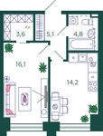 Планировка 1-комнатной квартиры, 43,8 м2