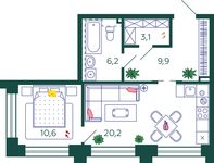 Планировка 1-комнатной квартиры, 50 м2