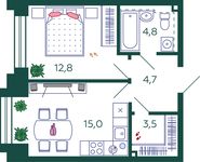 Планировка 1-комнатной квартиры, 40,8 м2