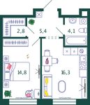 Планировка 1-комнатной квартиры, 43,4 м2