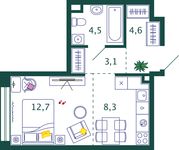 Планировка квартиры студии, 33,2 м2