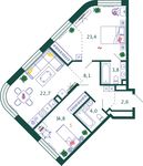 Планировка 2-комнатной квартиры, 79,4 м2