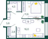 Планировка 1-комнатной квартиры, 40,3 м2