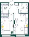 Планировка 1-комнатной квартиры, 45,2 м2
