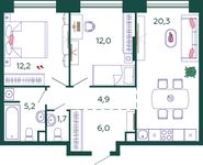 Планировка 2-комнатной квартиры, 62,3 м2