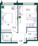 Планировка 1-комнатной квартиры, 45 м2