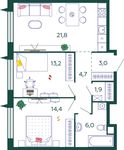 Планировка 2-комнатной квартиры, 65 м2