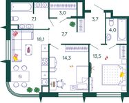 Планировка 2-комнатной квартиры, 71,4 м2