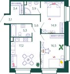 Планировка 2-комнатной квартиры, 69,9 м2