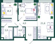 Планировка 2-комнатной квартиры, 66,1 м2