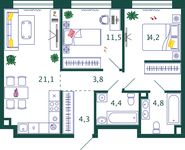 Планировка 2-комнатной квартиры, 64,1 м2