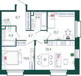 Планировка 2-комнатной квартиры, 84,2 м2